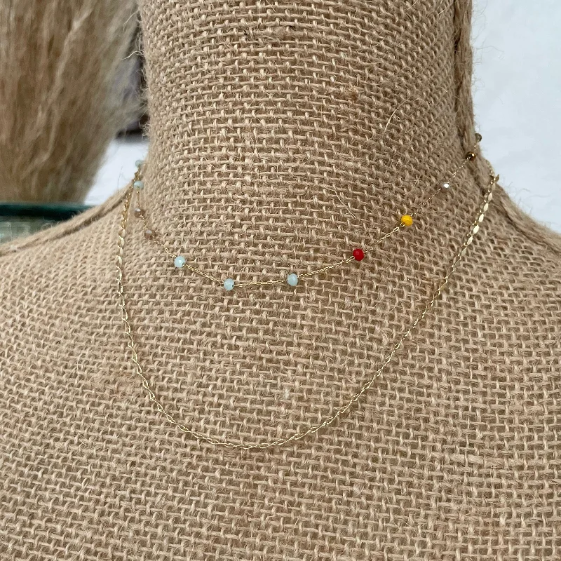 Energy Wear Dainty Layered Gold Necklace With Colorful Beads