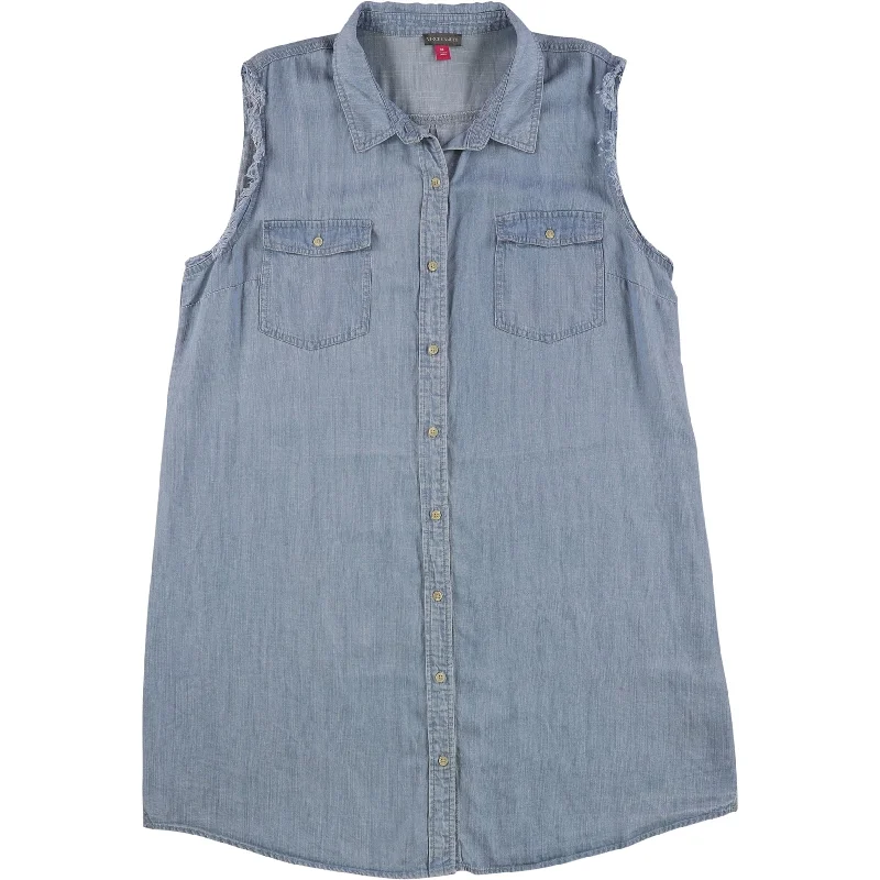 Casual Elegance Vince Camuto Womens Button-Front Shirt Dress, Blue, X-Large