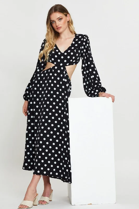 Minimal Style Polka Dot Max Dress Long Sleeve