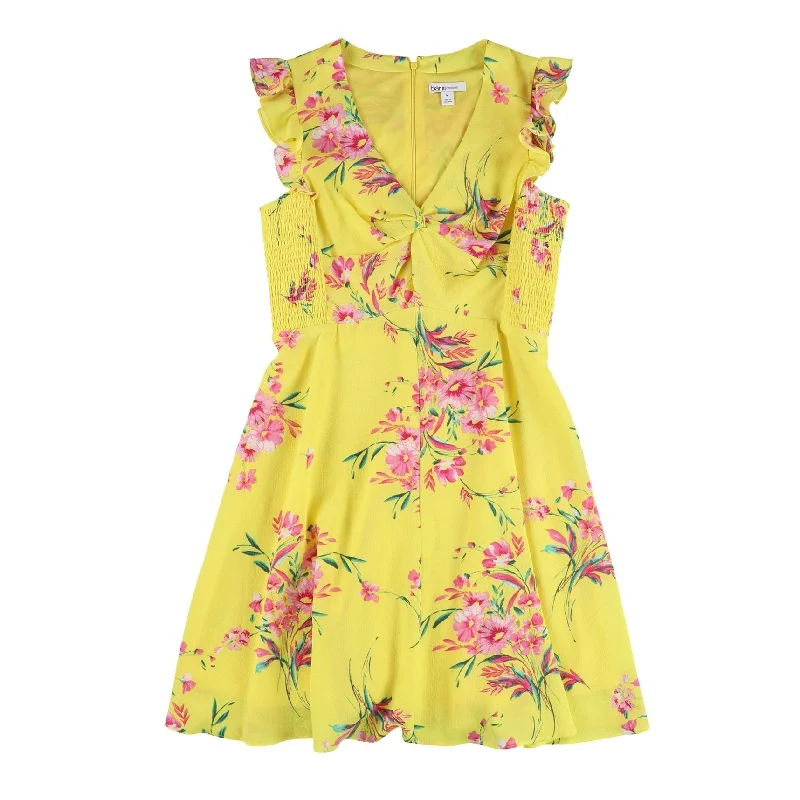 Windbreaker fashion bar III Womens Floral Fit & Flare Dress, Yellow, Medium