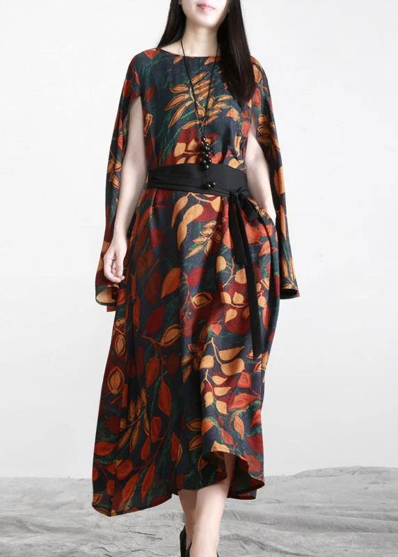 High Street Style Plus Size Print silk asymmetrical design Maxi Dresses Summer