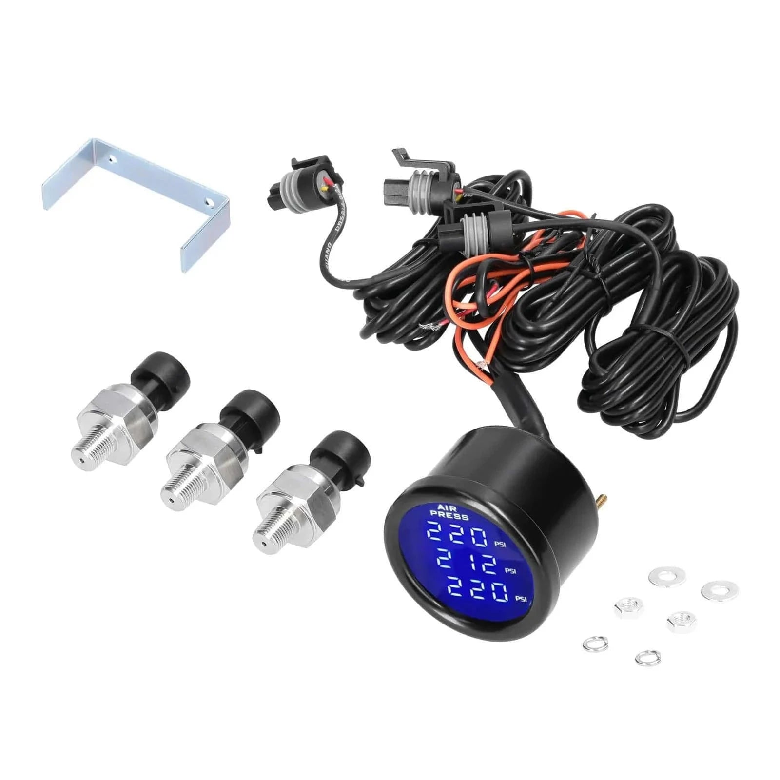 High-end Sense Dual/Triple Display Air Pressure Guage LED Digital Air Suspension Gauge 0-220PSI 12/24V with 2pcs/3pcs 1/8NPT Sensors