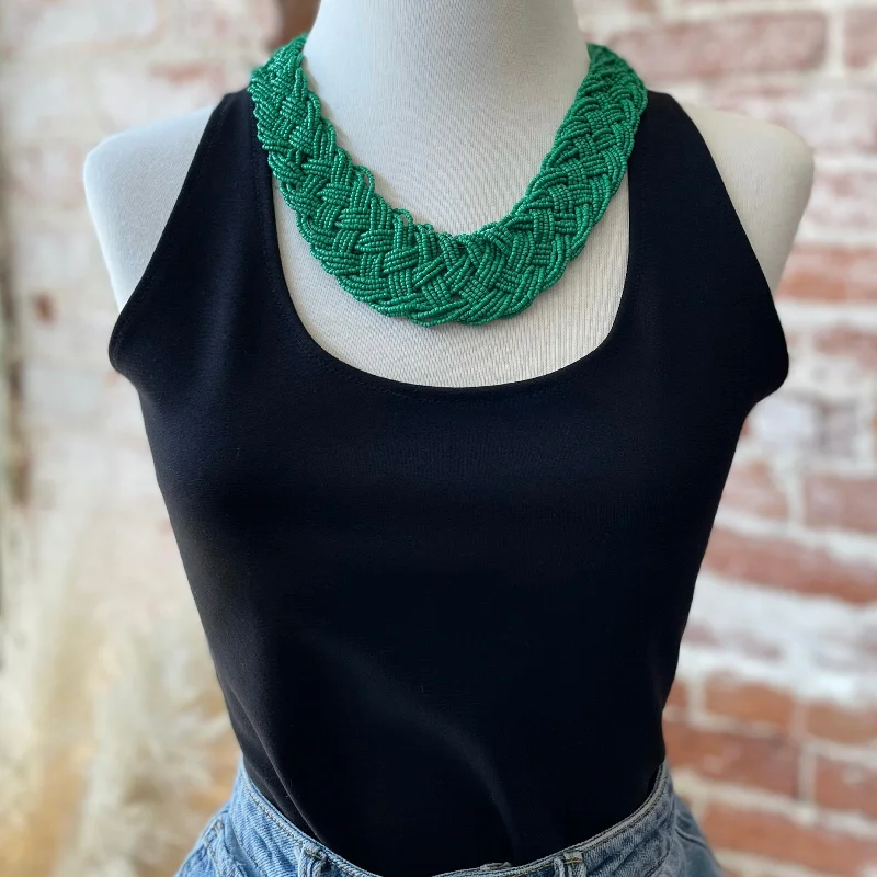 Fashionable Items Green Braded Necklace With Earring Set