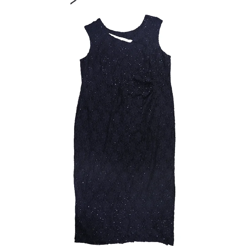 Slim Fit Connected Apparel Womens Cutout Sequin Lace Asymmetrical Gown Dress, Blue, 24W