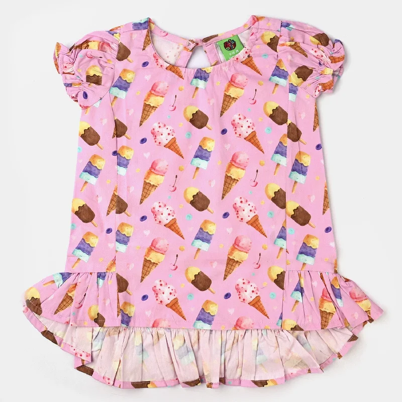 British casual Infant Girls Cotton Poplin Casual Top Ice Cream-Pink