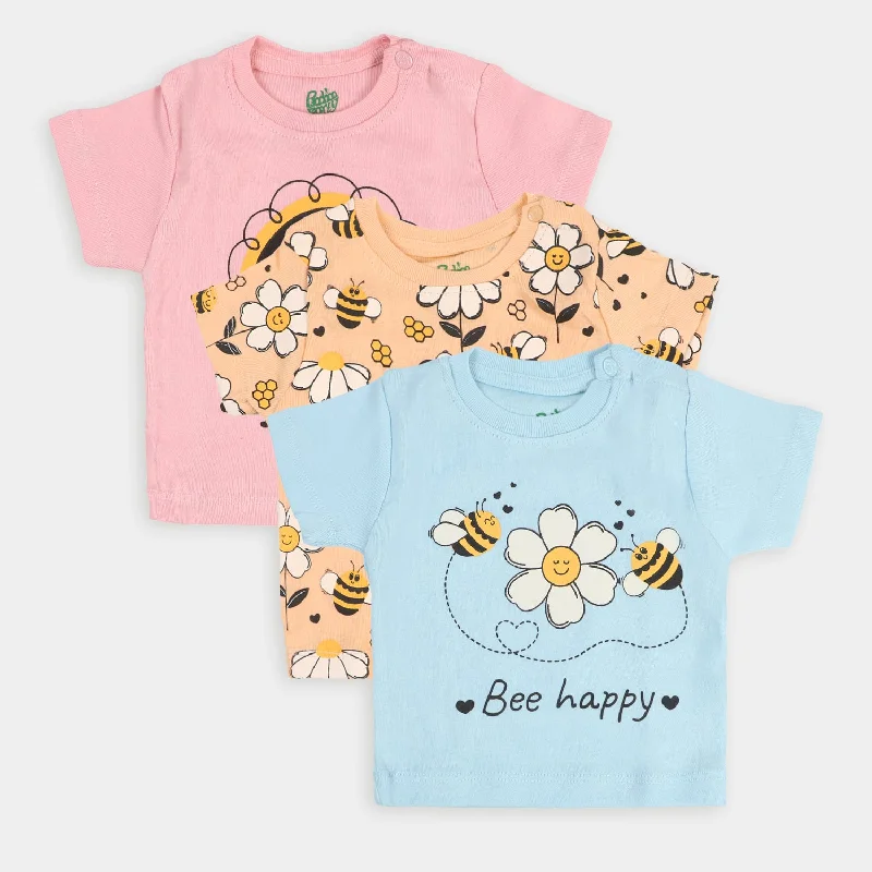 Fashionable And Versatile Infant Girls T-Shirt 3Pcs Be Happy - Multi
