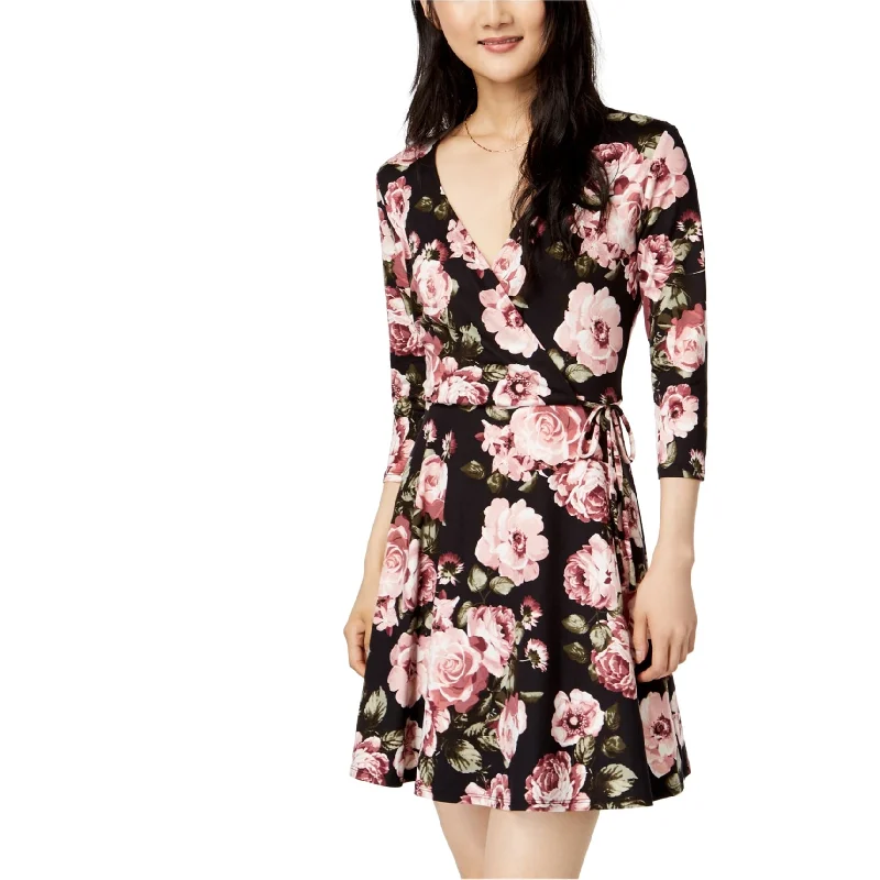 Romantic And Fresh BCX Womens Floral Print Wrap Dress, Black, X-Small