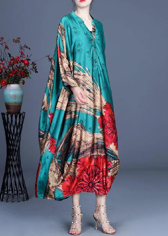 Easygoing Fashion Natural Green Print Chiffon Oversize Summer Spring Robe Dresses