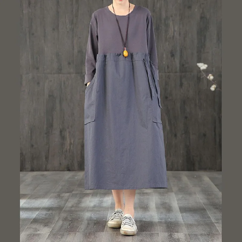 Timeless Comfort Organic o neck patchwork quilting dresses Catwalk dark gray Plus Size Dress