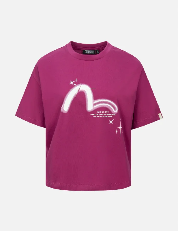 Sports Style Seagull and Galaxy Print Drop Shoulder T-Shirt