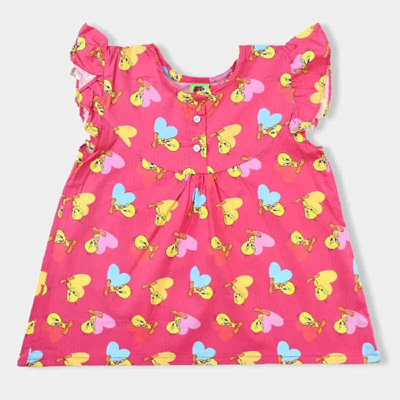 Casual And Casual Infant Girls Cotton Poplin Casual Top -Hot Pink