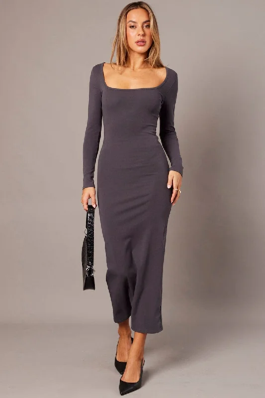 Comfortable Dresses Grey Bodycon Dress Long Sleeve