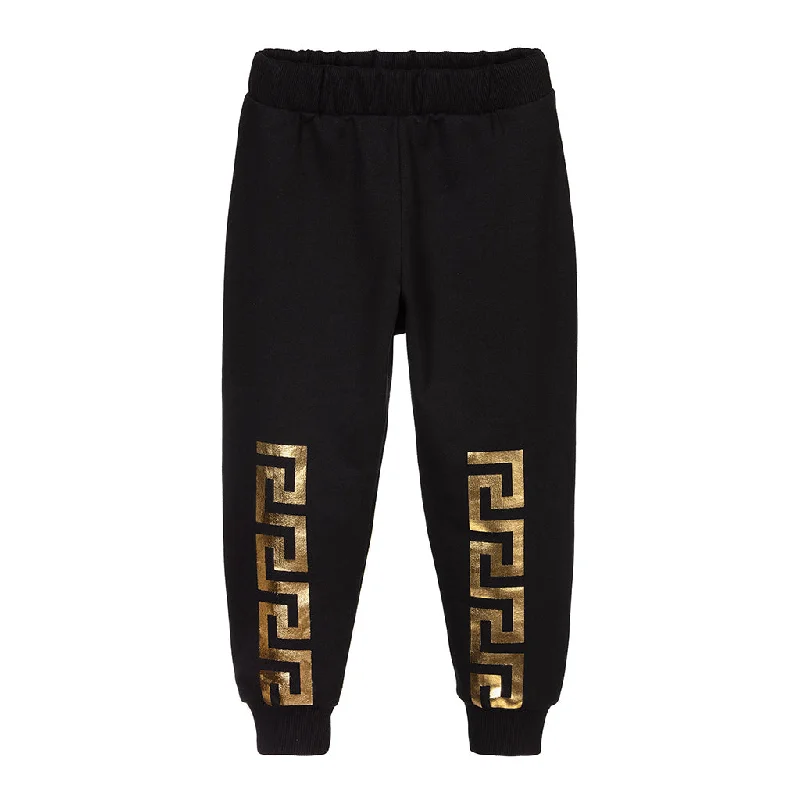 Fashionable Prints Black Greca Print Sweatpants