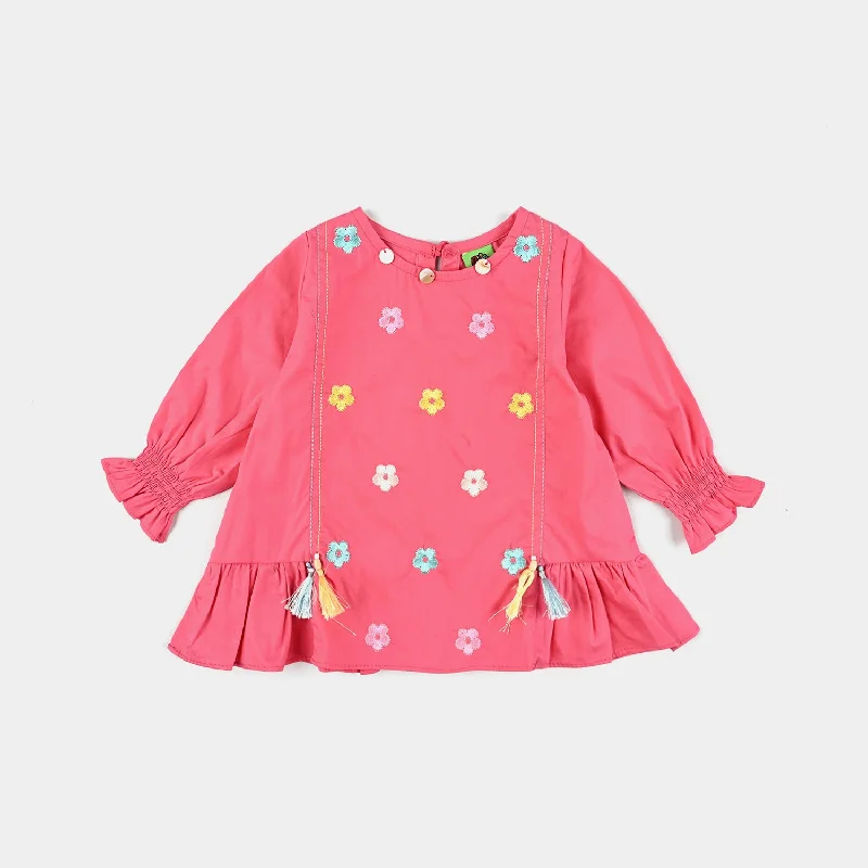 Personalized Clothing Infant Girls Cotton Poplin Emb Top Candy Floral-Hot.Pink