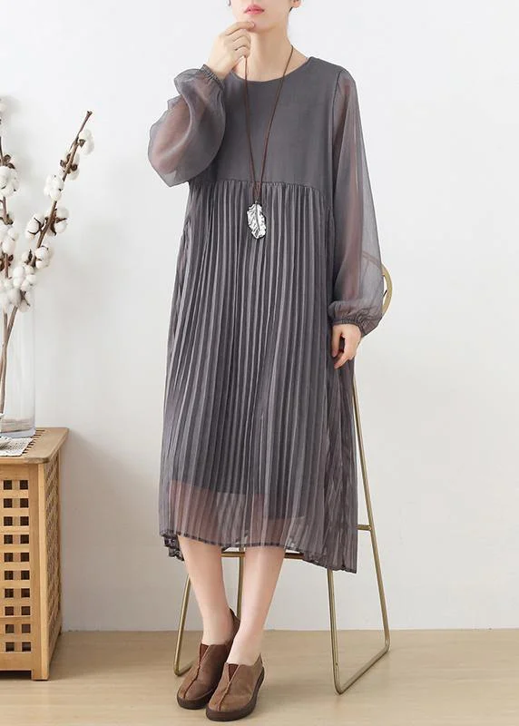 Fashionable Items Plus Size Grey Patchwork Chiffon O-Neck Spring Summer Robe Dresses