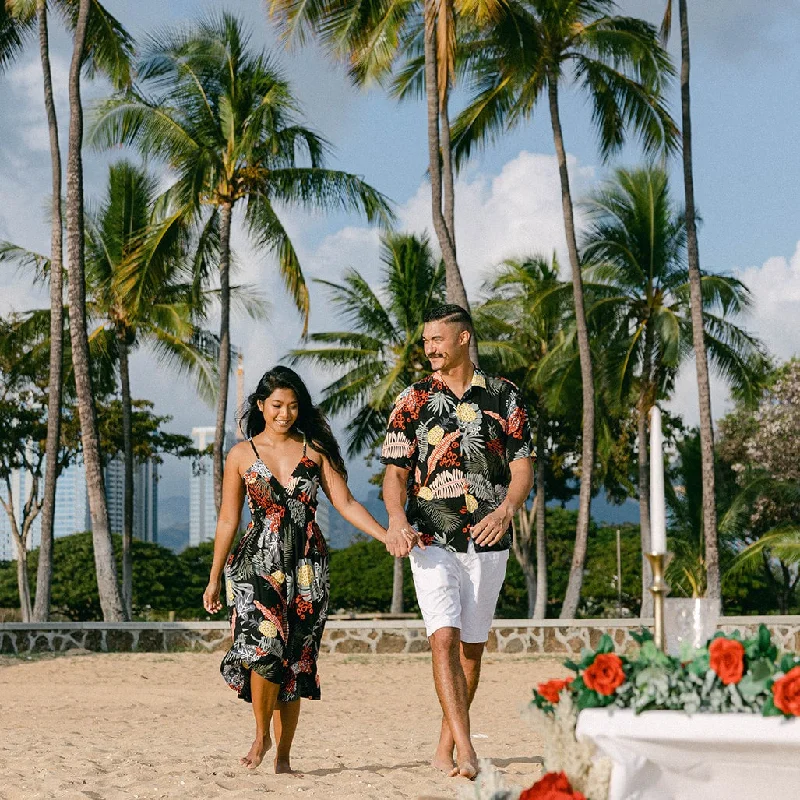 Stretch Design Pineapple V-Neck Dress, Made in Hawaii