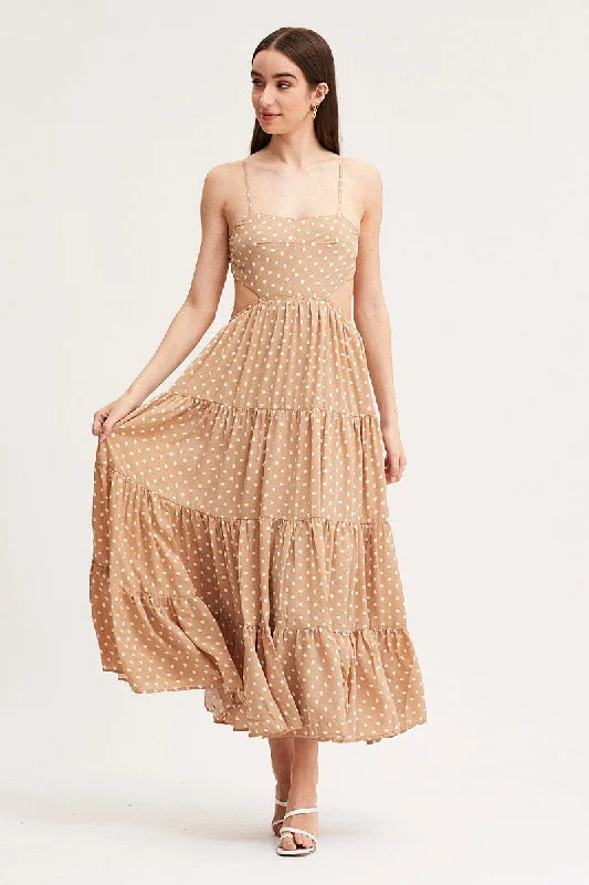 Fashionable In The Times Polka Dot Maxi Dress Sleeveless Evening