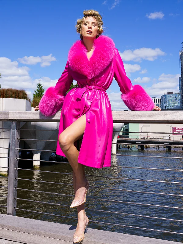 Minimal Style LADY PINK Fur Foxy Leather Coat