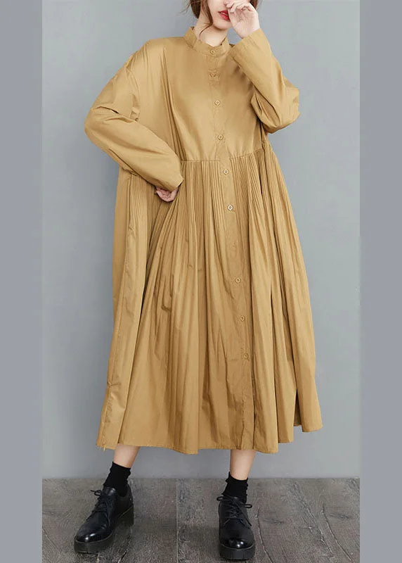 Double-sided Wear Plus Size Yellow Button Cotton Dresses Spring