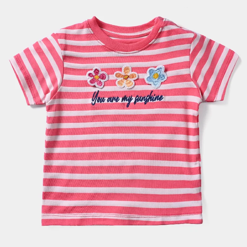 Fashionable And Fashionable Infant Girls Cotton Jersey T-Shirt Flowers-Hot Pink