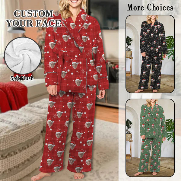 Lounge Wear Custom Face Photo Soft Flannel Kimono Robes 2 Piece Loungewear Set Personalized Women's Long Sleeve Tie Waist Pocket Flannel Pajama Set Lounge Wear Custom Face Photo Soft Flannel Kimono Robes 2 Piece Loungewear Set Personalized Women's Long Sleeve Tie Waist Pocket Flannel Pajama Set