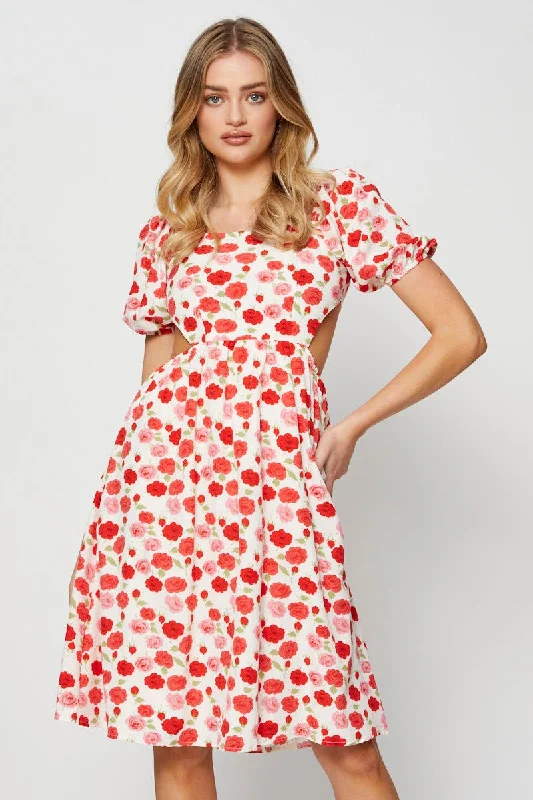 Sweet Girl Print Mini Dress Short Sleeve