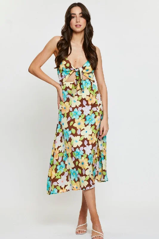 Elegant Style Print A Line Dress Midi