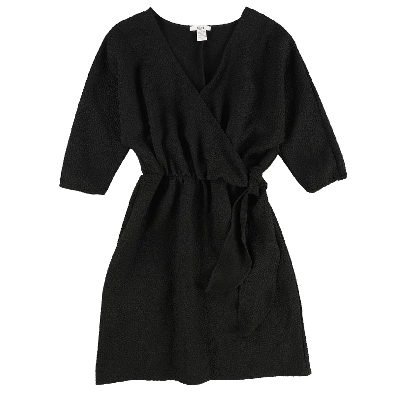 Relaxed Fit bar III Womens Faux Wrap Surplice Dress, Black, Small