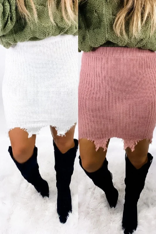Celebrity Style Tell The Story- {Ivory & Mauve} Ribbed Distressed Skirt