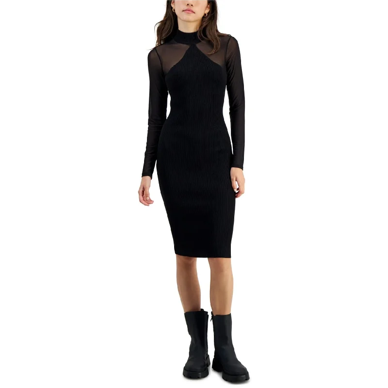 Dessert Matching Almost Famous Womens Long Sleeve Ribbed Bodycon Midi Dress, Black, X-Large