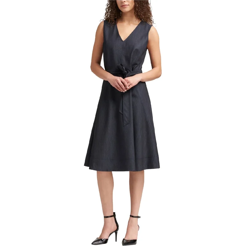 Exquisite Embroidery DKNY Womens Denim A-line Dress, Blue, 10