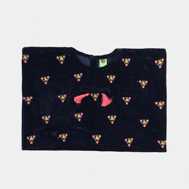 Diamond Series Infant Girls Velvet Emb Top Flowers Bouquet-Navy Blue