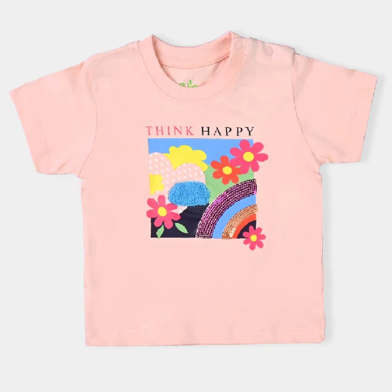 Celebrity Picks Infant Girls Cotton Jersey T-Shirt Think Happy-Pink