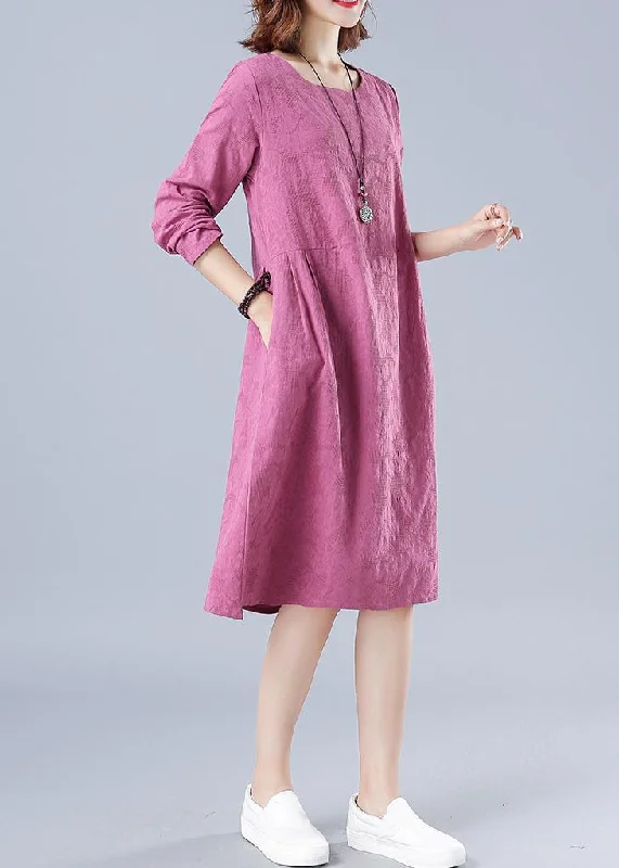 Smart Comfort Organic Rose Jacquard Tunic O Neck Loose Spring Dresses
