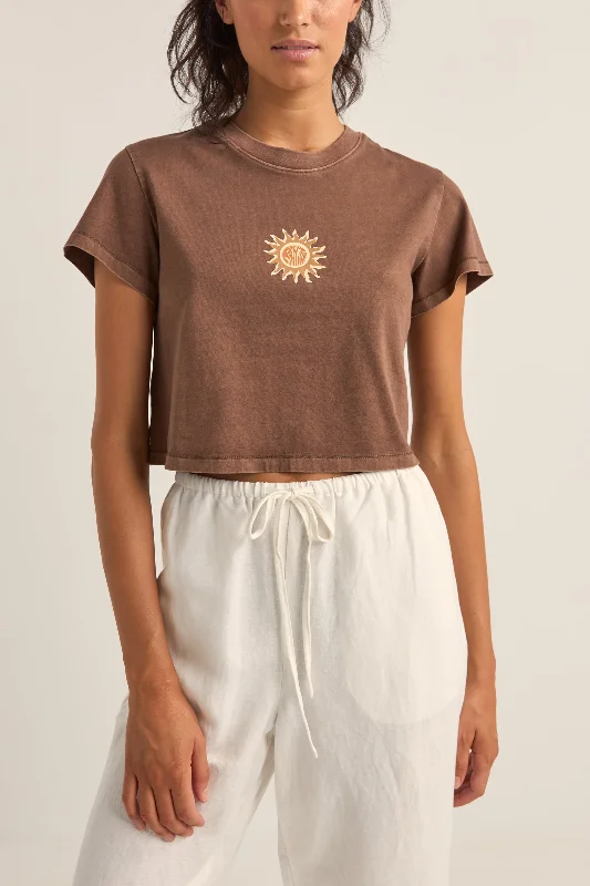 Fashion Style Sunshine Crop Crew Tee Chocolate