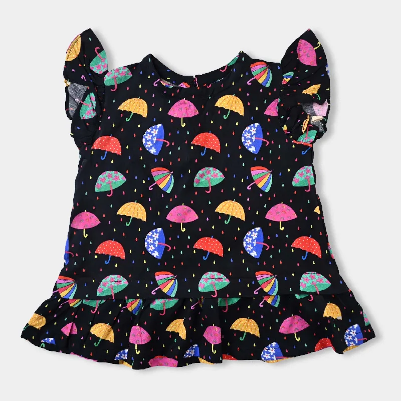 Casual And Versatile Infant Girls Viscose Casual Top Umbrella-BLACK
