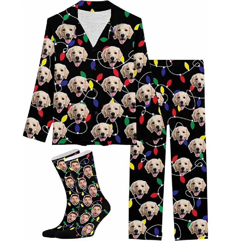 Comfortable Mind Custom Photo Pajama Set&Socks Personalized Pajamas with 1-8 Faces for Women