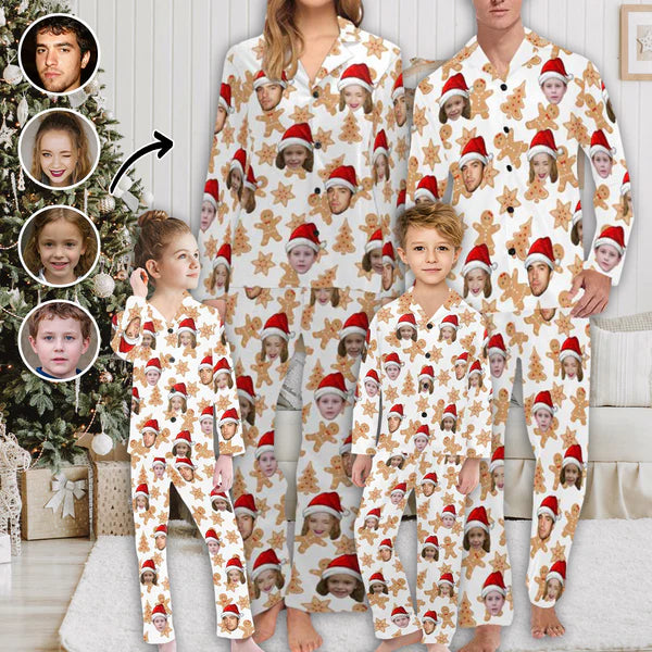 Soft Clothing Custom Face Gingerbread Man Pajamas Sleepwear Personalized Family Matching Long Sleeve Pajamas Set Soft Clothing Custom Face Gingerbread Man Pajamas Sleepwear Personalized Family Matching Long Sleeve Pajamas Set
