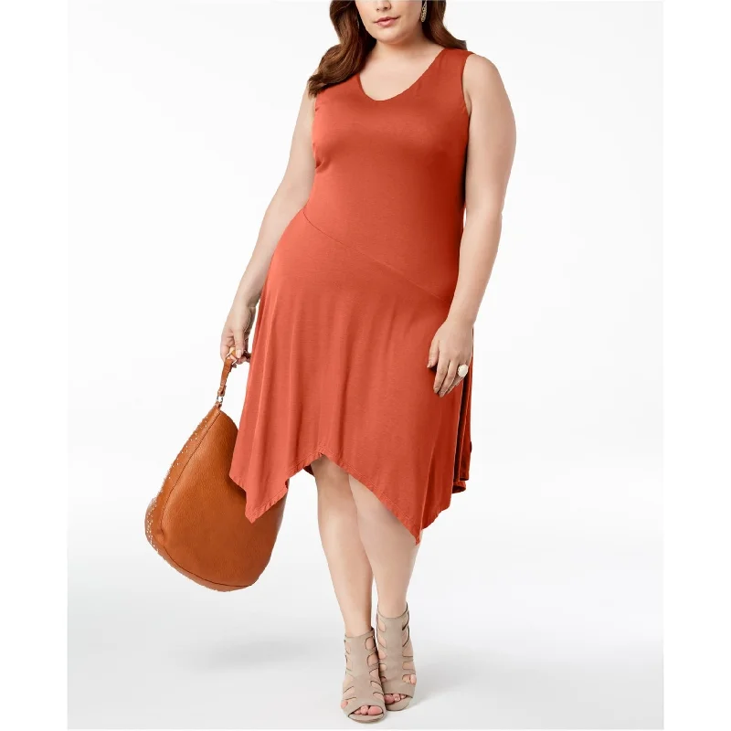Comfort Fit I-N-C Womens Handkerchief-Hem Asymmetrical Dress, Orange, 2X