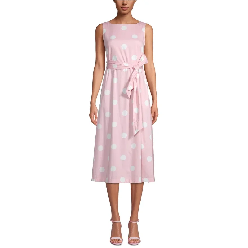 French Style Anne Klein Womens Polka Dot Midi Dress, Pink, XX-Small