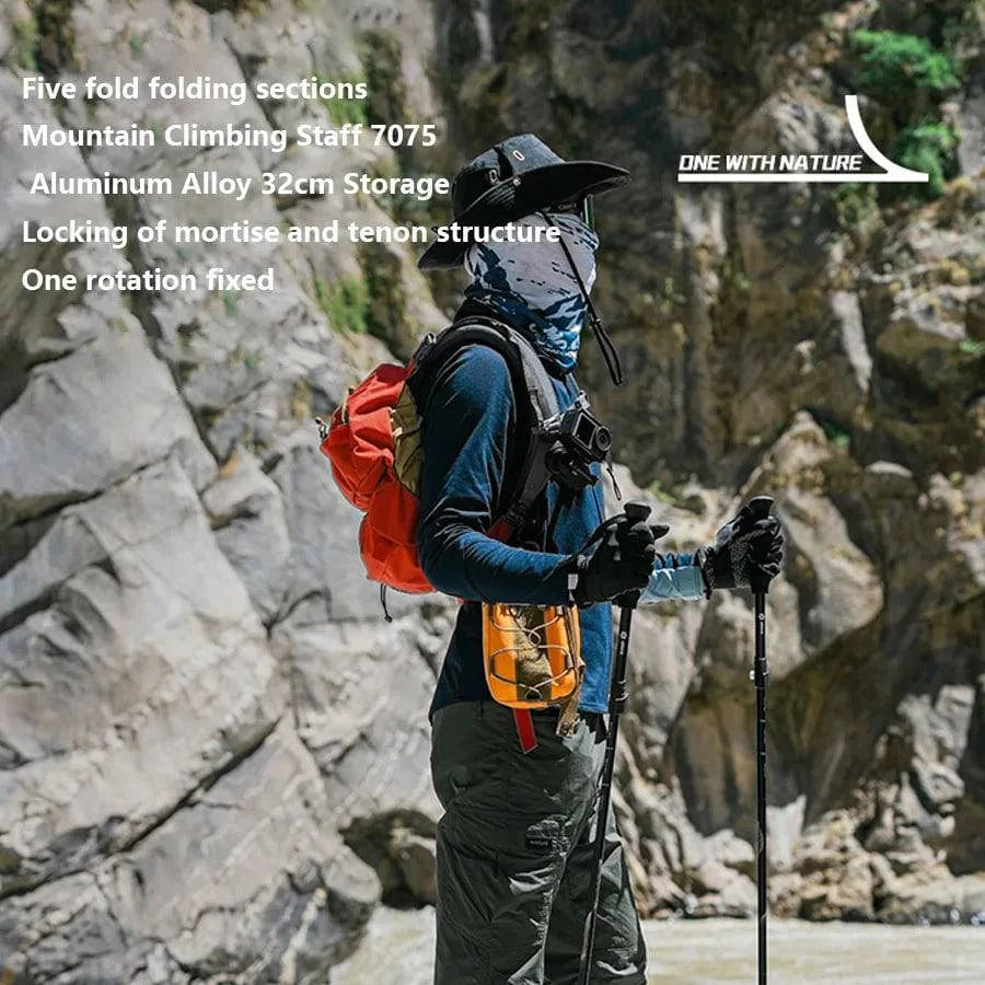Effortless Style ALOCS  Hiking Staff 5-Section Folding Staff Stretchable Professional Outdoor Hiking Staff Hiking Equipment