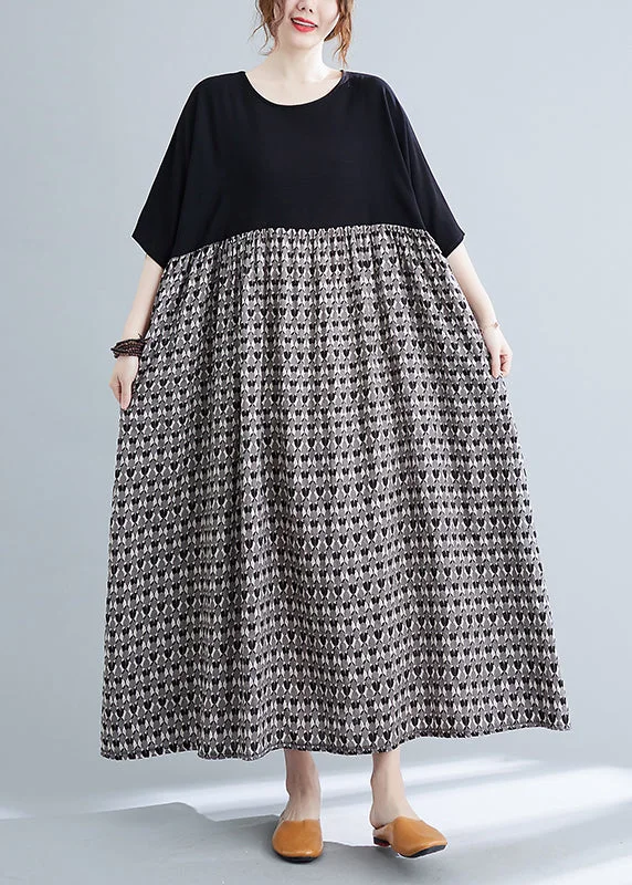 Beautiful Romance Plus Size Colorblock O-Neck Print Patchwork Vacation Dresses Short Sleeve