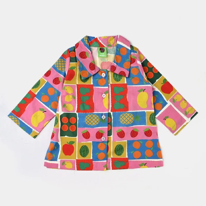 Retro Literary Style Infant Girls Cotton Poplin Casual Top Fruits Gala-Multi