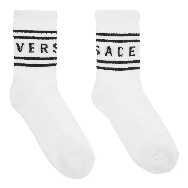 Fresh And Fashionable White Versace Print Socks