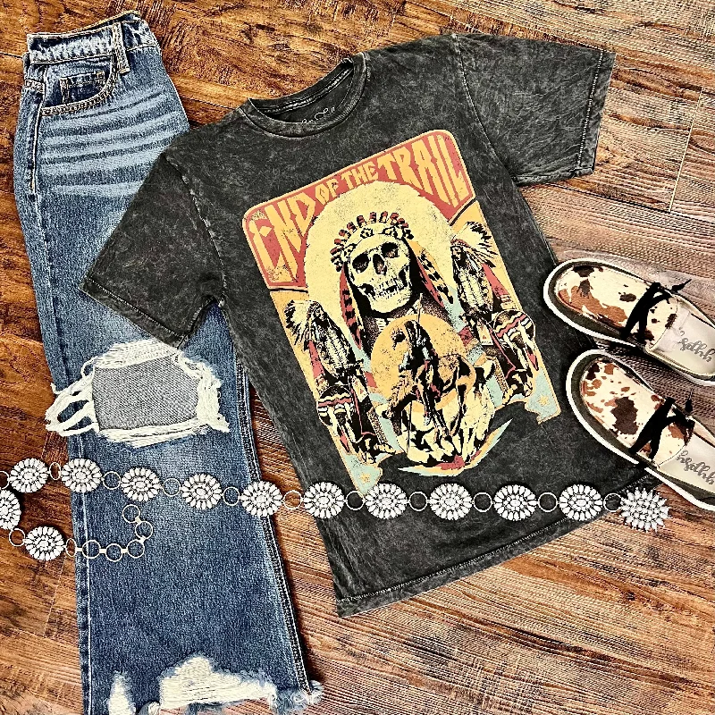 Black Mineral Washed End Of The Trail Hand Drawn Graphic Tee