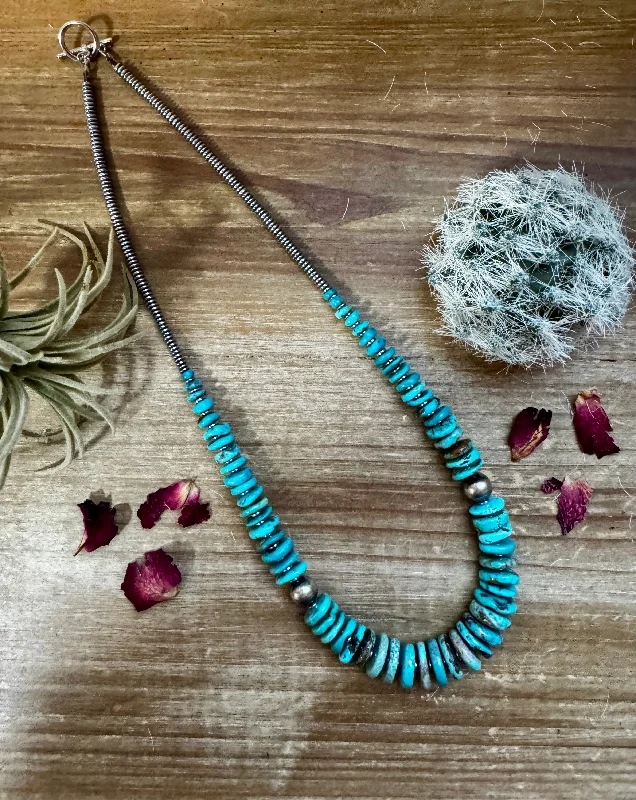 Versatile Wear 22 inch graduated turquoise necklace with Sterling silver pearls