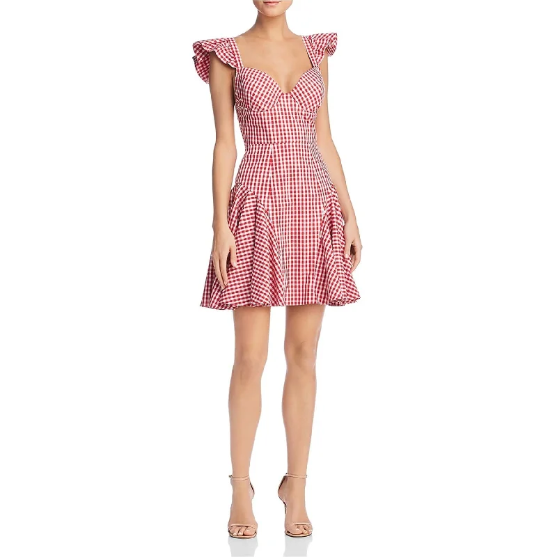 Single-shoulder Neck Design Petersyn Womens Gingham Ruffled Dress, Red, X-Small