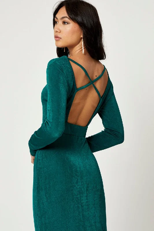 Fashion Wear Green Slinky Jersey Bodycon Dress