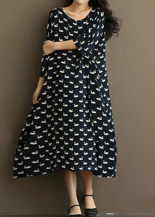 Urban Fashion Natural Print quilting dresses Three Quarter sleeve Love Summer Dresses