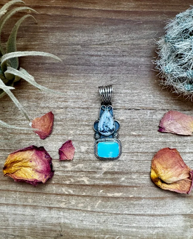 High Street Series 2 stone Pendant - Golden Hill turquoise, White Buffalo & Sterling Silver - option 3 High Street Series 2 stone Pendant - Golden Hill turquoise, White Buffalo & Sterling Silver - option 3